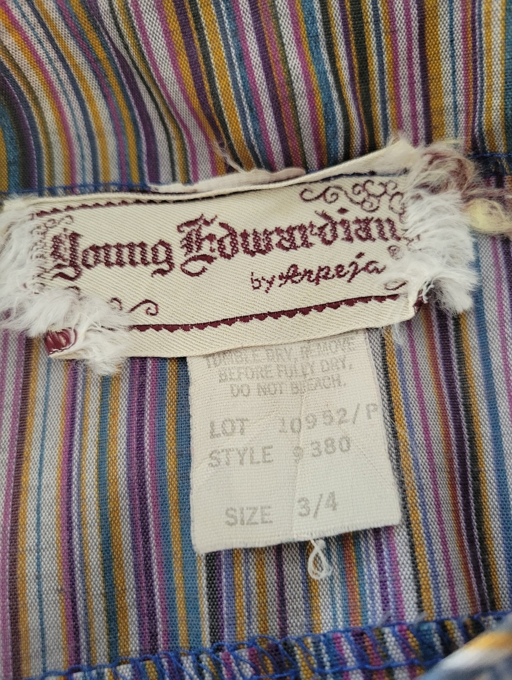 Rare Vintage Prairie Dress by Young Edwardian • Elastic Waist • Striped • Sz 3/4 - Picture 6 of 7